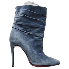 Christian Louboutin Ishtar Blue Suede Ankle Boots Blue