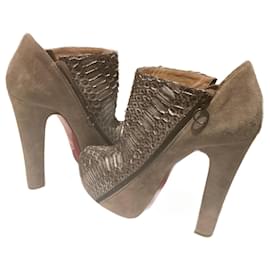 Christian Louboutin Ankle Boots Silvery Exotic Python Leather Silvery