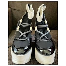 Chanel-botas de tornozelo-Preto,Branco,Cinza