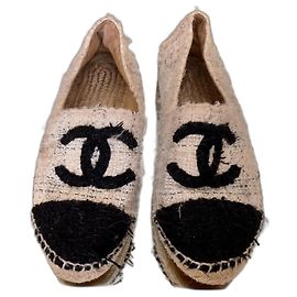 Chanel Tweed CC Espadrilles Black Beige Black Beige