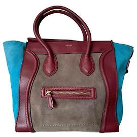 Bagagem Céline em couro bordô e camurça turquesa e ocre Bege Bordeaux Turquesa
