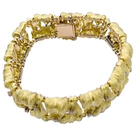 inconnue-Bracelet vintage "Feuillage" or jaune, diamants.-Autre