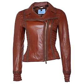 Blumarine-BLUMARINE, Leather biker jacket-Brown