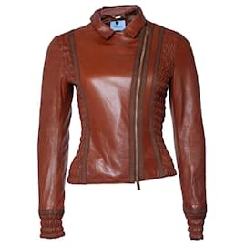 Blumarine-BLUMARINE, Leather biker jacket-Brown