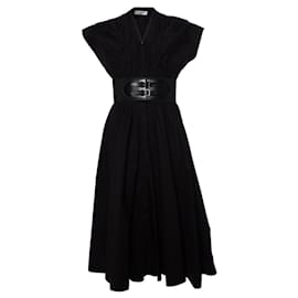 Alaïa-Alaia, Belted cotton midi poplin dress in black-Black