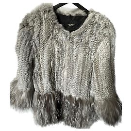 Autre Marque Cortefiel Fox and Rabbit Fur Coat Grey Grey