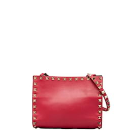 Valentino-Leather Rockstud Crossbody Bag-Pink
