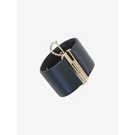 Chanel-Navy CC leather cuff-Navy blue