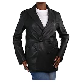 Autre Marque-Black double-breasted leather blazer - size UK 14-Black