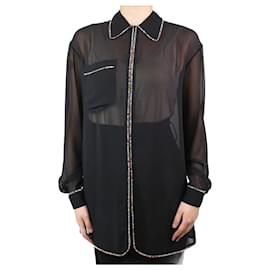 Autre Marque-Black crystal embellished sheer shirt - size UK 8-Black