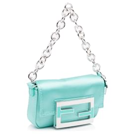 Fendi-Fendi Blue x Nano Tiffany Satin Baguette-Blue,Turquoise