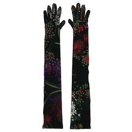 Dries Van Noten Luvas florais pretas até o cotovelo Preto