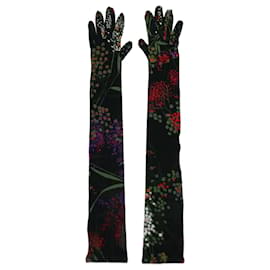 Dries Van Noten-Luvas florais pretas até o cotovelo-Preto