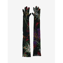 Dries Van Noten-Black elbow-length floral gloves-Black