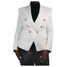 Balmain-White double-breasted textured blazer - size FR 42-White