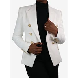 Balmain-White double-breasted textured blazer - size FR 42-White
