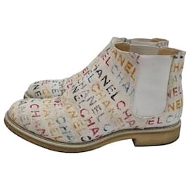 Chanel-Chanel White Graffiti Printed Canvas Chelsea Ankle Boots-Multiple colors