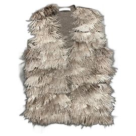 Autre Marque Statement Weste aus Kaschmir mit Straußenfedern Taupe XS Hellbraun