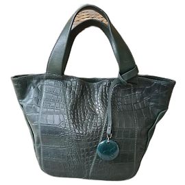 Autre Marque Sac à main Lamarthe Vert Foncé Cuir Imprimé Crocodile Vert foncé