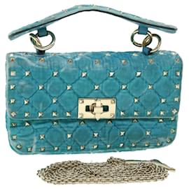 Valentino-VALENTINO Quilted Chain Shoulder Bag Velor Light Blue Auth 51034-Light blue