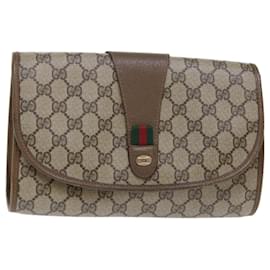 Gucci-GUCCI GG Canvas Web Sherry Line Clutch Bag PVC Leather Beige Red Auth 50794-Red,Beige,Green
