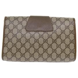 Gucci-GUCCI GG Canvas Web Sherry Line Clutch Bag PVC Leather Beige Red Auth 50794-Red,Beige,Green