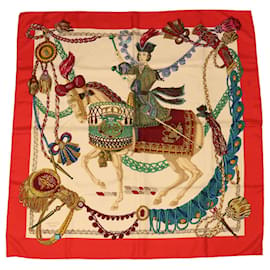 Hermès-HERMES CARRE 90 Scarf �hLe Timalier�h Silk Red Auth bs7268-Red
