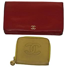 Chanel-CHANEL Geldbörse Leder 2Setze Rot Grün CC Auth bs7305-Rot,Grün