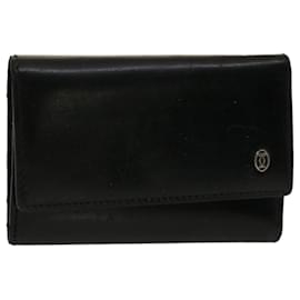 Cartier-CARTIER Key Case Leather Black Auth 50844-Black