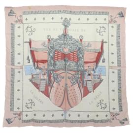 Hermès-HERMES CARRE 90 VUE DU CARROSSE DE LA GALERE LA REALE Scarf Silk Auth am4908-Pink