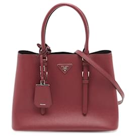 Prada-Alça forrada com cinto grande couro Saffiano 2- Bolsa Way Bordeaux-Bordeaux