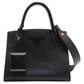 Prada-Monochrome Small Saffiano Leather Black Bag-Black