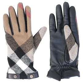 Burberry Black leather check patterned gloves Black