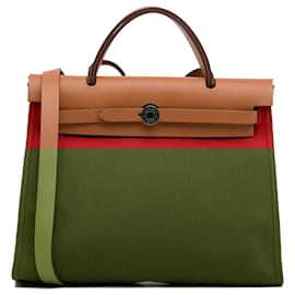 Hermès-Hermes Toile Rouge Herbag Zip 31-Marron,Rouge
