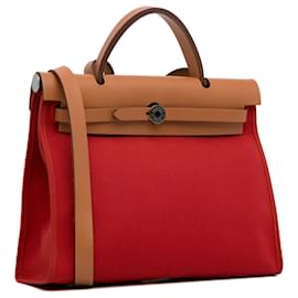 Hermès-Hermes Toile Rouge Herbag Zip 31-Marron,Rouge