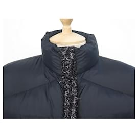 Chanel-NEW CHANEL DOWN COAT T 44 L CC BUTTONS TWEED BANDS JACKET COAT-Black