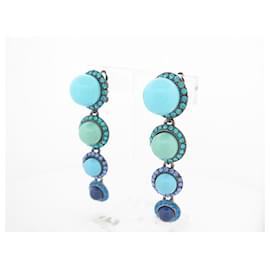 Lanvin-NEW VINTAGE LANVIN PENDANT EARRINGS ROUND STONES EARRINGS-Silvery