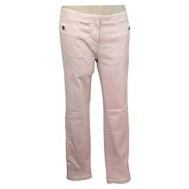 Chanel-NUEVO PANTALÓN CHANEL PIERNAS RECTAS ROSA PALO CON BOTÓN M 40 PANTALÓN VAQUERO ROSA-Rosa