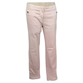 Chanel-NEW CHANEL STRAIGHT LEGS PALE PINK TROUSERS WITH BUTTON M 40 PINK JEANS PANTS-Pink