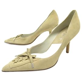 Dior-NEW DIOR SHOES LACE-UP PUMPS 38.5 BEIGE SUEDE SUEDE PUMP SHOES-Beige