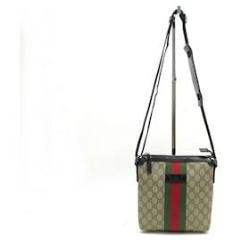 Gucci-GUCCI WEB GG SUPREME FLAT MESSENGER SADDLE BAG 471454 SHOULDER BAG-Brown