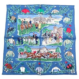 Hermès NUOVA SCIARPA HERMES GAVROCHE CHAMP DE COURS A CHANTILLY DE TAQUOY CARRE Blu