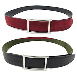 JM Weston-JM WESTON VICE-VERSA T BELT 100 REVERSIBLE RED SUEDE AND LEATHER BOX BELT-Other