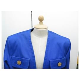 Yves Saint Laurent-GIACCA PETTO foderata VINTAGE YVES SAINT LAURENT 46 GIACCA IN COTONE XL-Blu