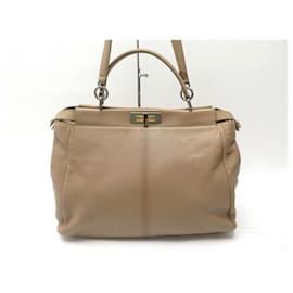 Fendi-FENDI PEEKABOO LARGE HANDBAG 8BN210 BEIGE LEATHER HAND BAG-Beige