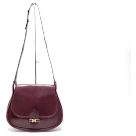 Hermès-VINTAGE SAC A MAIN HERMES CLEO GLIKA 1981 EN CUIR BOX ROUGE BANDOULIERE HAND BAG-Rouge