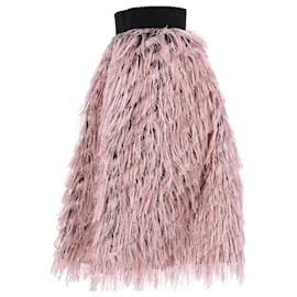 Dolce & Gabbana-Dolce & Gabbana Metallic Fringe A-line Skirt in Pastel Pink Polyester-Other