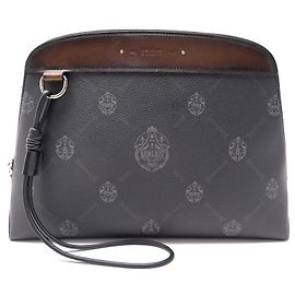 BERLUTI HANDBAG CLUTCH BLACK MONOGRAM CANVAS BROWN LEATHER HAND CLUTCH Blue