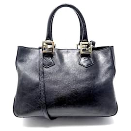 Fendi-FENDI TWINS HANDBAG 8BT158 PURSE BLACK LEATHER FF LOGO CROSSBODY TOTE-Black