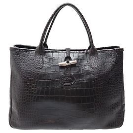 Bolsa de junco Longchamp 1686158703 BOLSA DE MÃO CROCO COURO Marrom